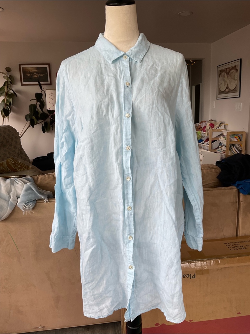 ⛅️J. Jill Love Linen Light Sky Blue Oversized Button Down Tunic Shirt 2X